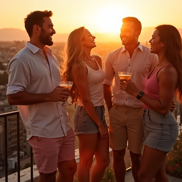 Bermuda de alfaiataria em happy hour com amigos.