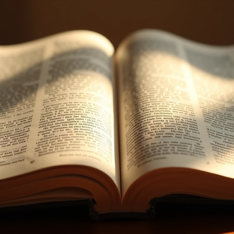 Bíblia aberta com luz solar iluminando páginas com anotações, simbolizando dedicação a Deus.