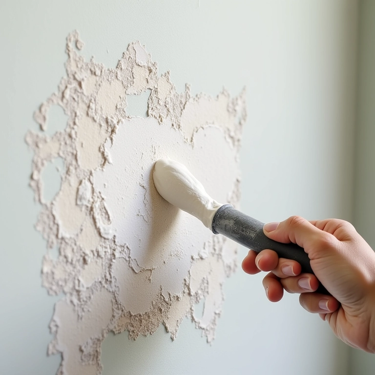 Bicarbonato de sódio sendo aplicado em parede com mofo.