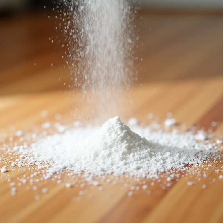 Bicarbonato de sódio sendo usado para remover manchas do piso laminado.