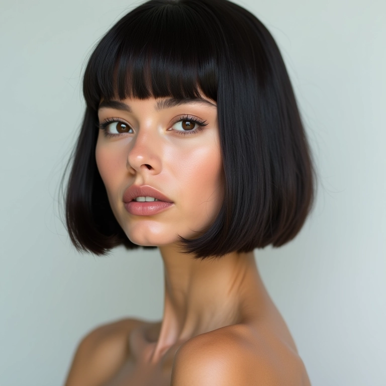 Blunt bob em mulher brasileira elegante.