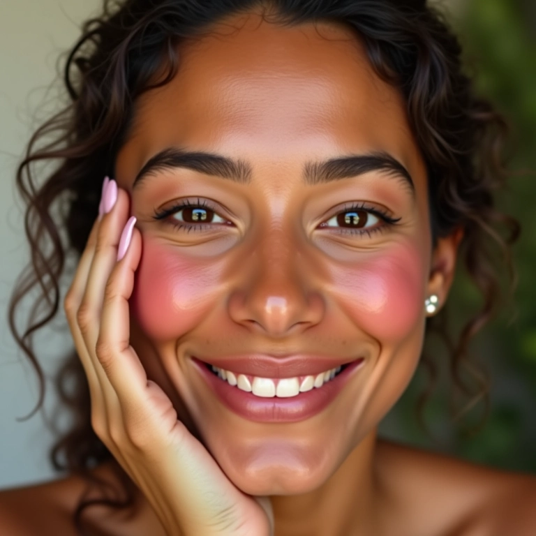 Blush e iluminador cremosos para um toque de cor e brilho natural na praia.
