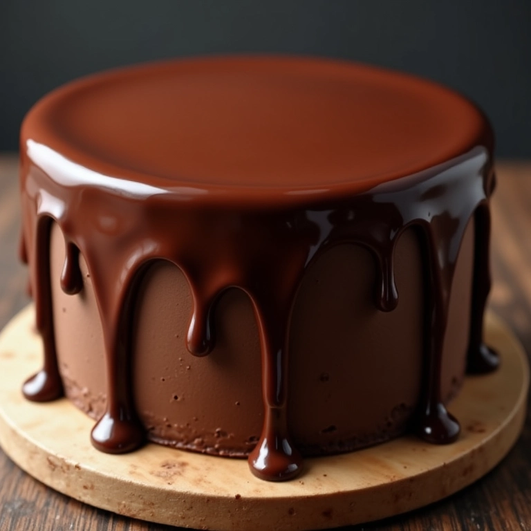 Bolo caseiro com ganache de chocolate derretendo pelas laterais.