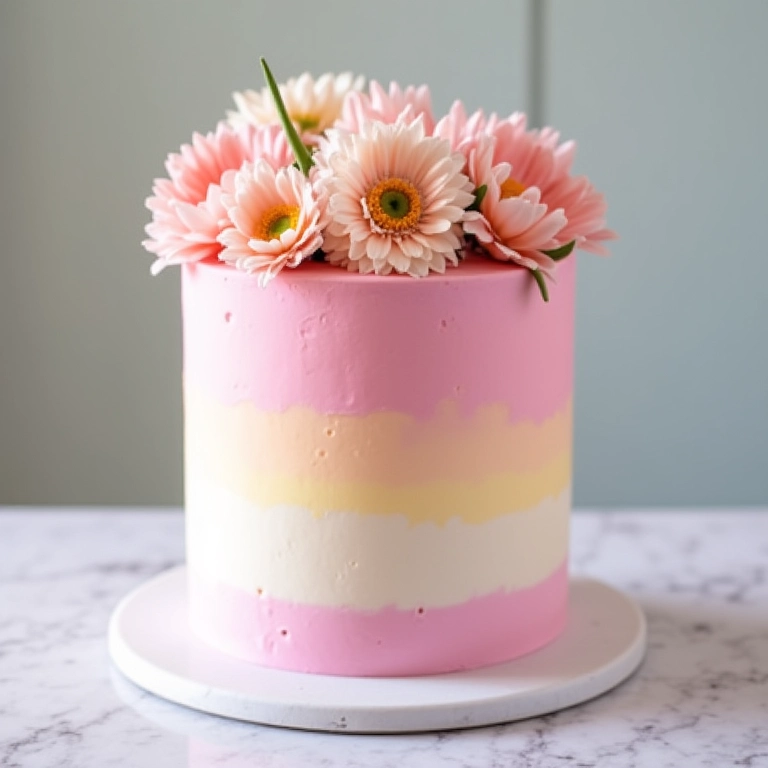 Bolo degradê decorado com flores naturais.