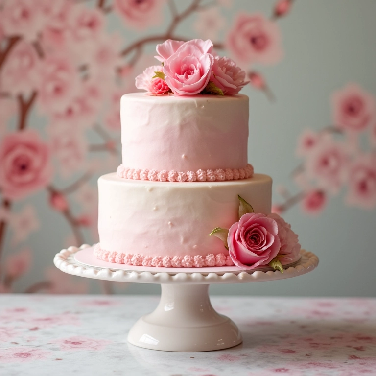 Bolo vintage com cores suaves e românticas.