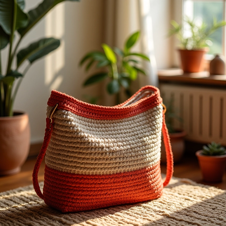 Bolsa de crochê Catarina Mina feita à mão em estúdio iluminado.