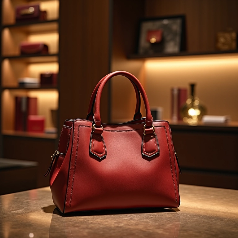 Bolsa Luiza Barcelos exposta em boutique sofisticada.