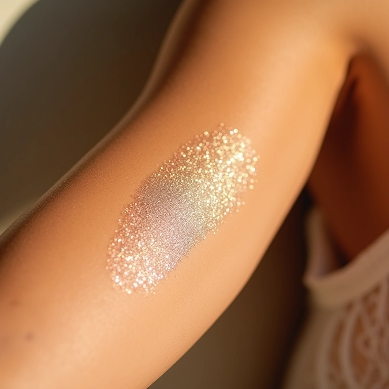 Braço com protetor solar com brilho, destacando proteção e hidratação.