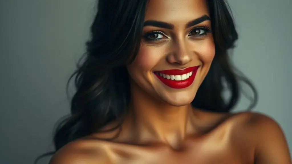 Modelo brasileira com batom vermelho laqueado para o Ano Novo.