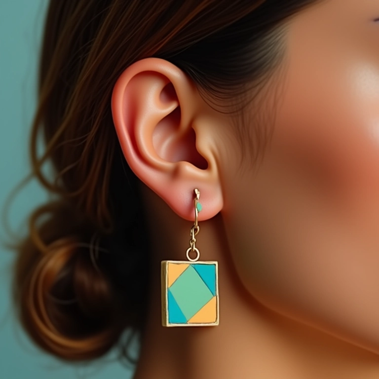 Brincos statement coloridos e vibrantes em close-up.