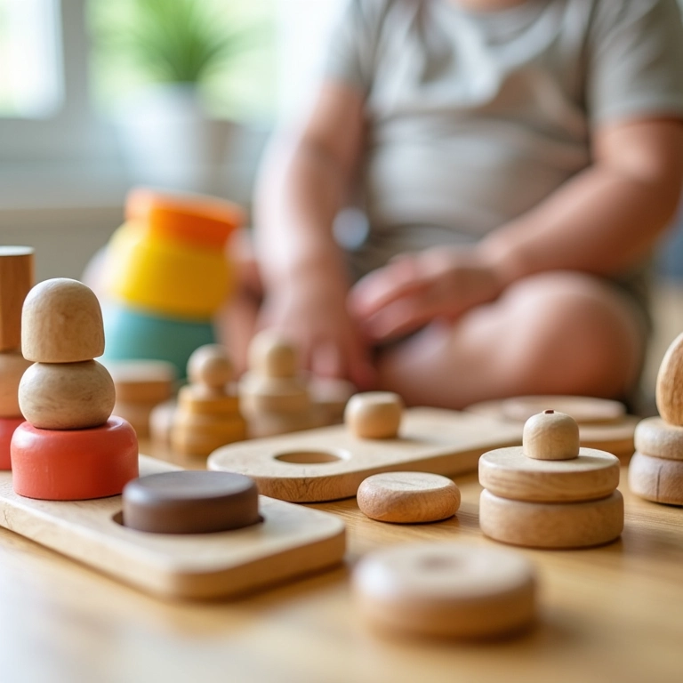 Brinquedos de madeira seguros e educativos para bebês.