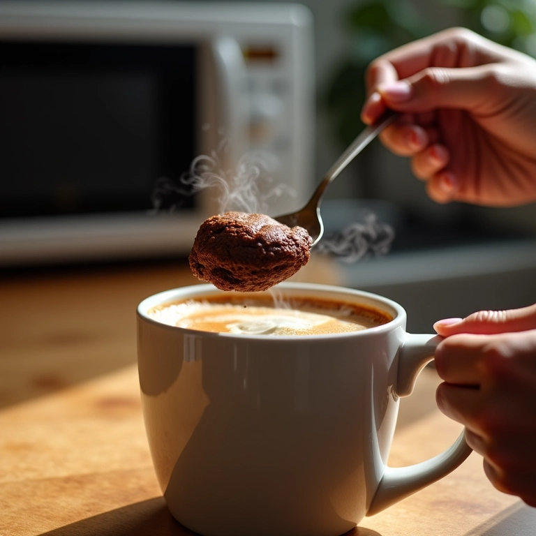 Brownie de caneca quentinho no micro-ondas.