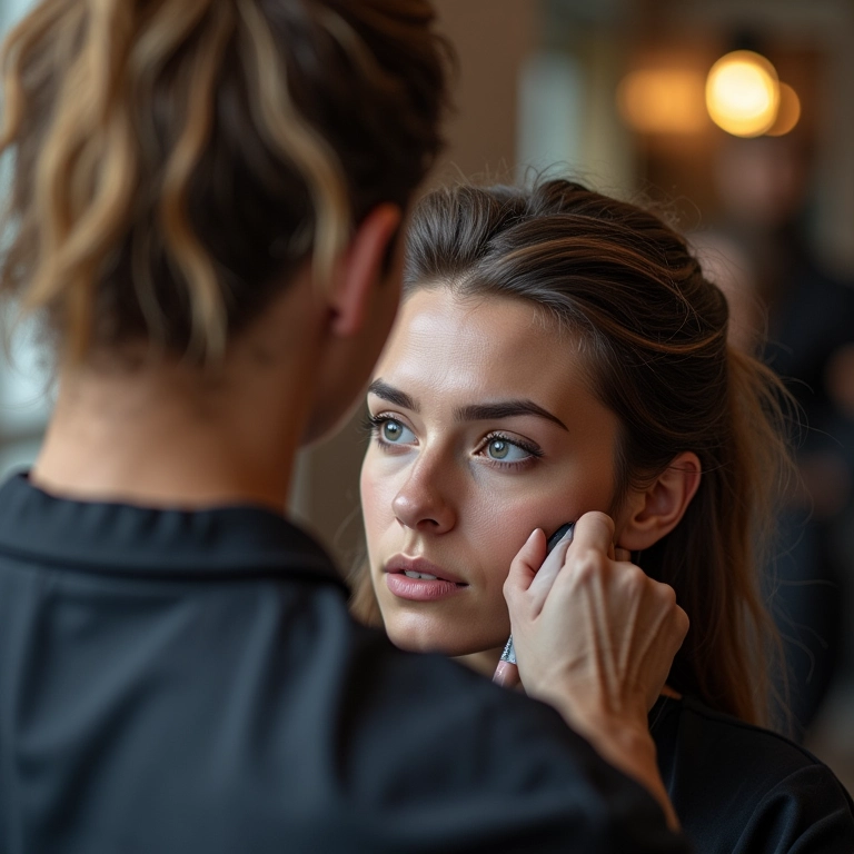 Cabeleireiro aplicando produto reconstrutor em cabelo danificado.