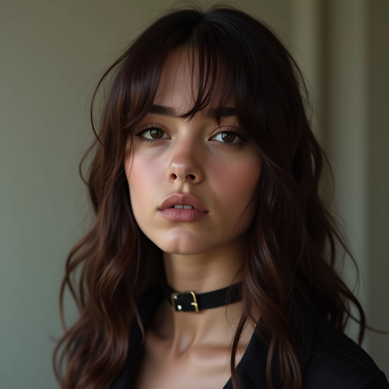 Cabelo castanho chocolate liso e elegante, um visual discreto inspirado em Billie Eilish.