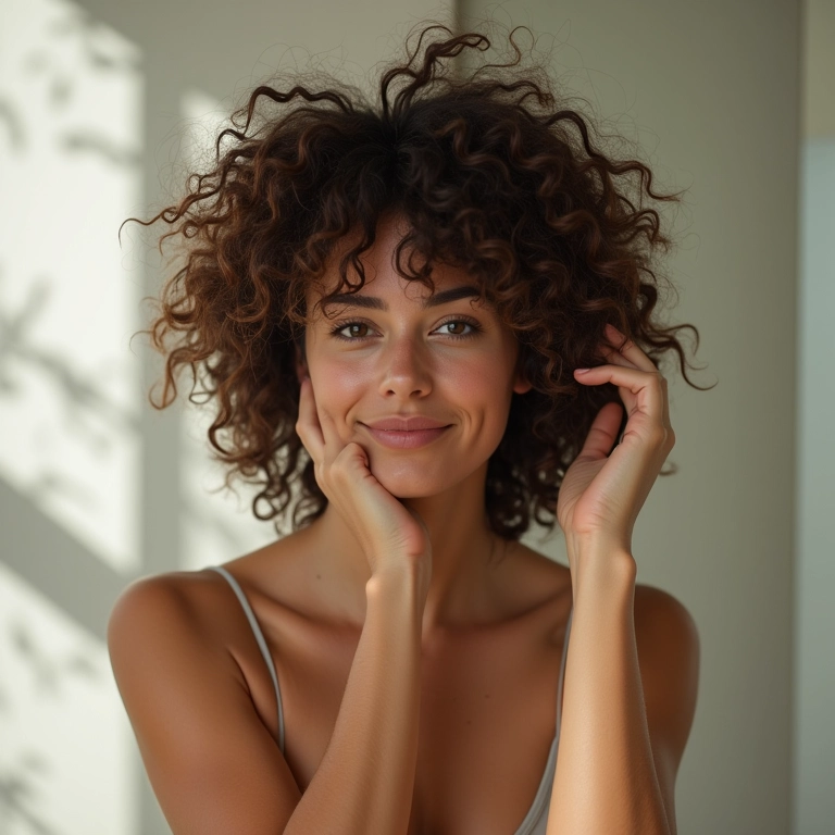 Cabelo com frizz antes e depois da aplicação do pré-poo, mostrando a redução do frizz.