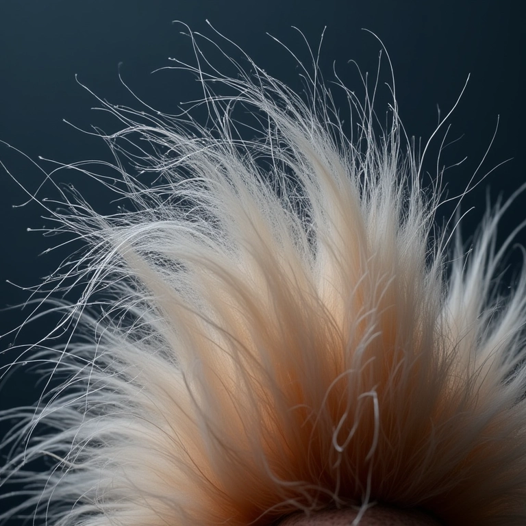 Cabelo com frizz e fios arrepiados devido à eletricidade estática.