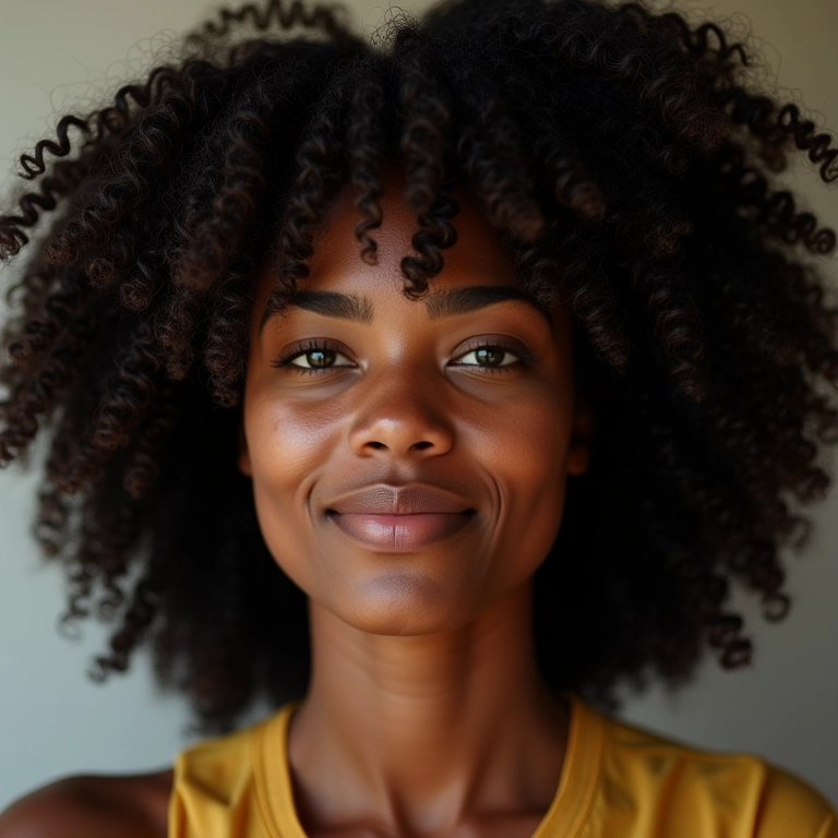 Cabelo crespo 4C finalizado com definição e brilho.