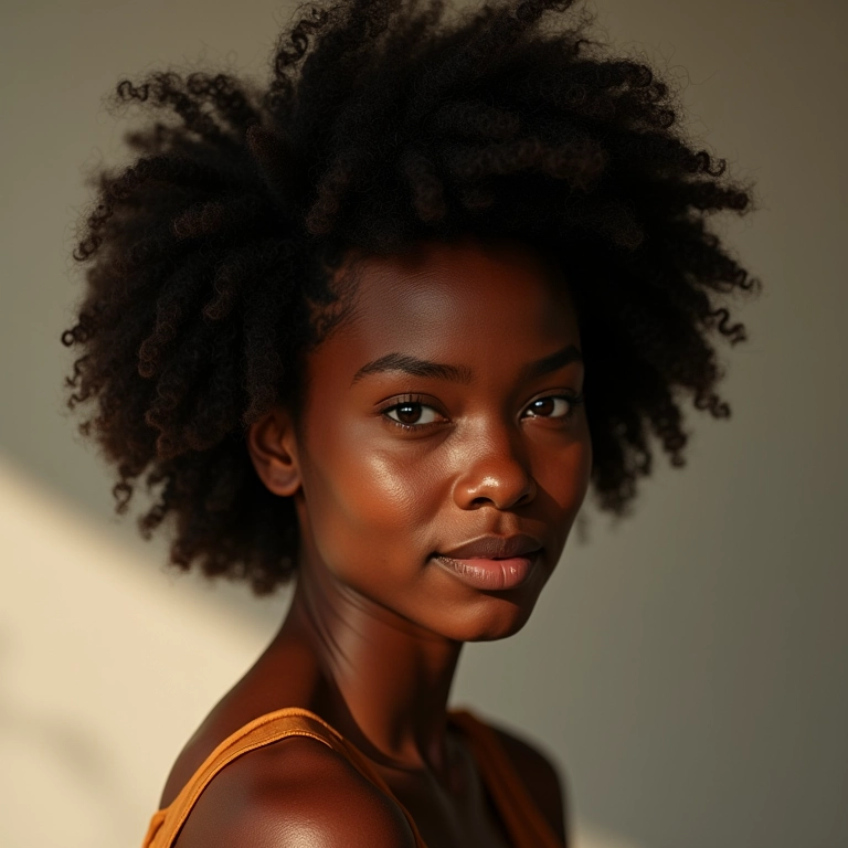 Cabelo crespo curto com textura natural.