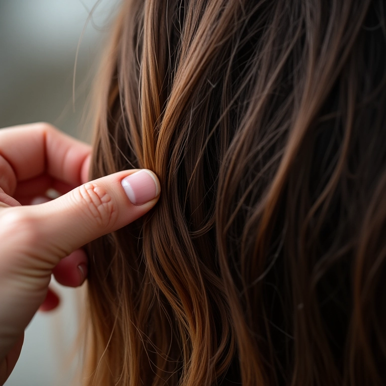 Cabelo danificado e elástico após química, mostrando quebra e ressecamento.