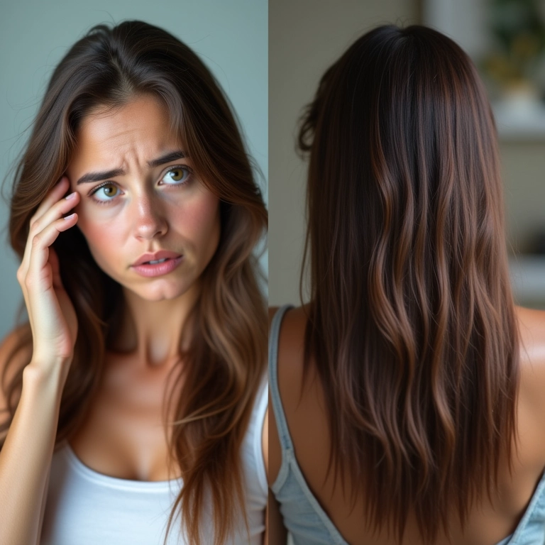 Cabelo danificado sendo comparado com cabelo saudável após acidificação.