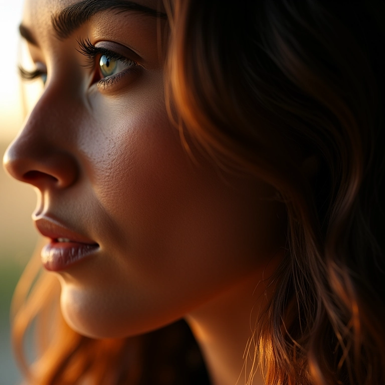 Cabelo feminino com afinamento visível sob a luz do sol.