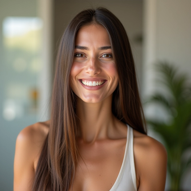 Cabelo liso e fino após selagem capilar, com brilho e movimento.