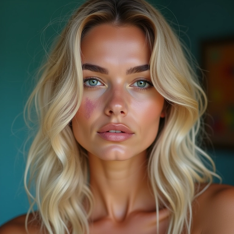 Cabelo loiro com manchas e cor desigual após descoloração mal feita.