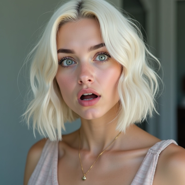 Cabelo loiro platinado em corte bob curto, um visual elegante e surpreendente inspirado em Billie Eilish.