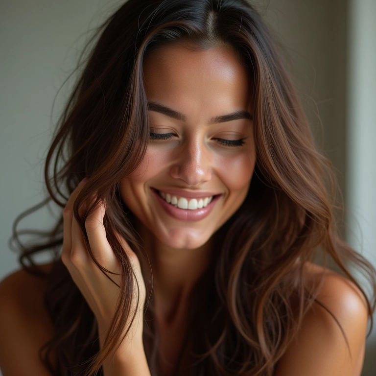 Cabelo longo e hidratado após o uso de óleo de argan.