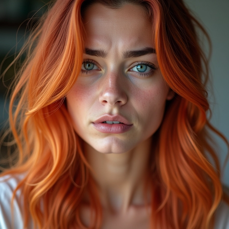 Cabelo manchado após matização, expressão de preocupação.