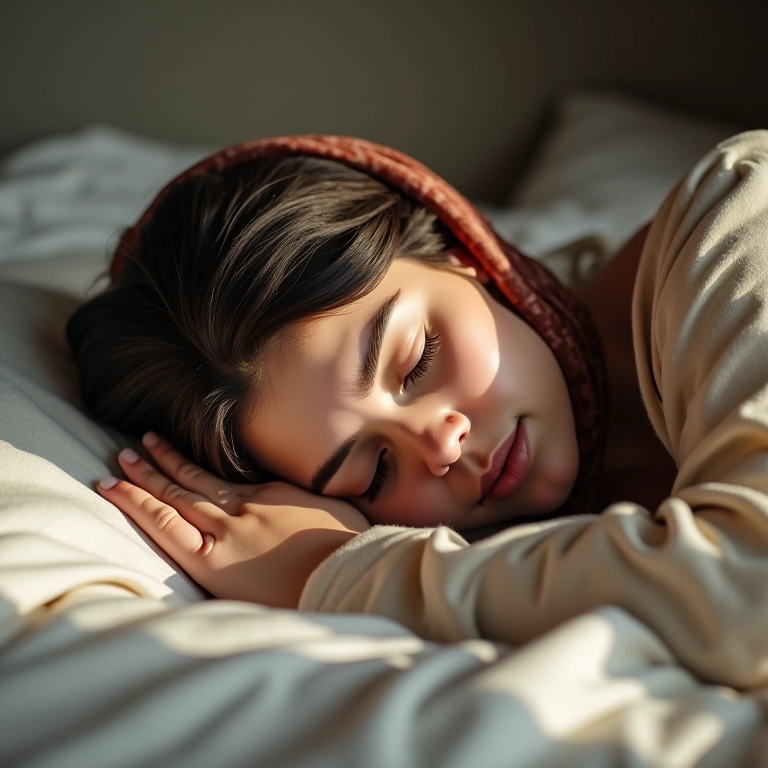 Cabelo protegido com touca de seda durante a noite para evitar frizz.