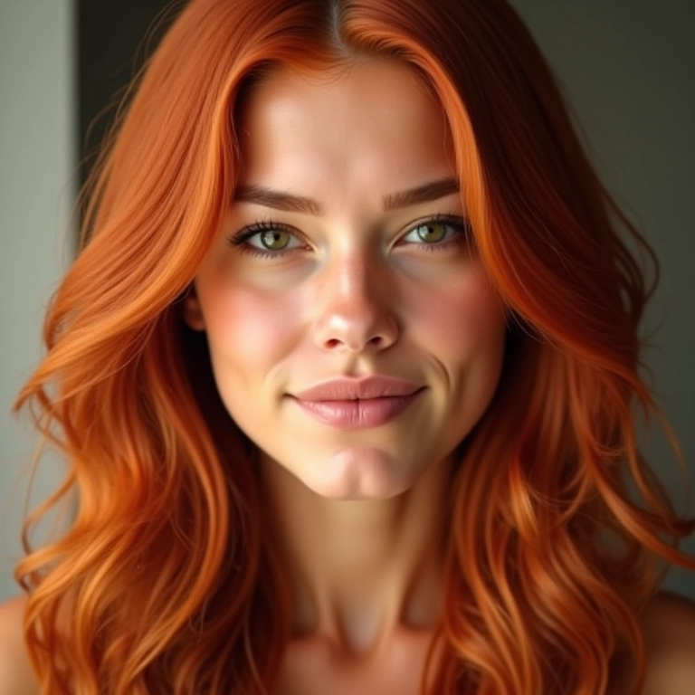 Cabelo ruivo com luzes canela, em um close-up com iluminação natural.