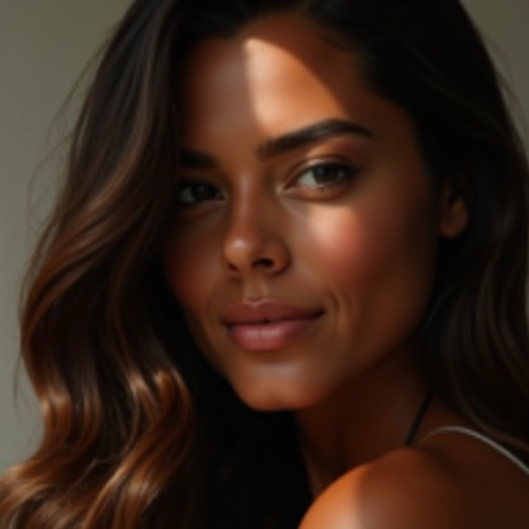 Cabelo saudável e brilhante com reflexos de luz, representando o equilíbrio do pH.