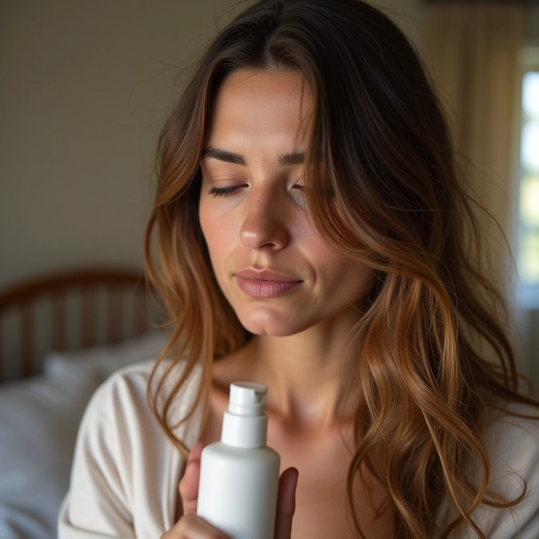 Cabelo seco e quebradiço sendo hidratado com spray.