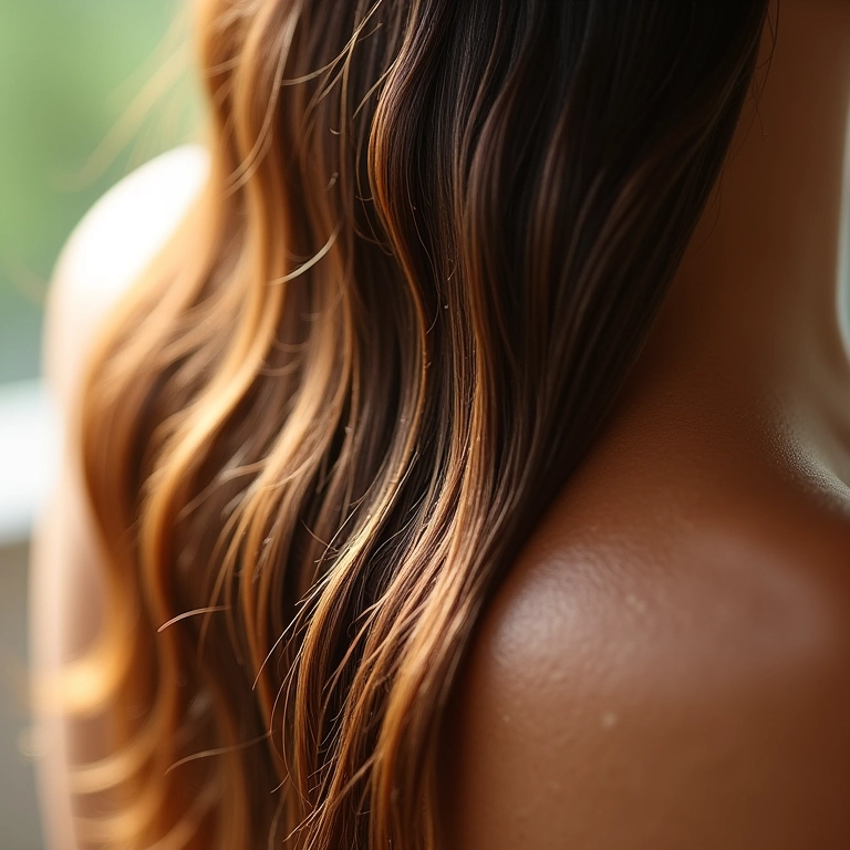 Cabelo sendo tratado com máscara de óleo de coco e mel.