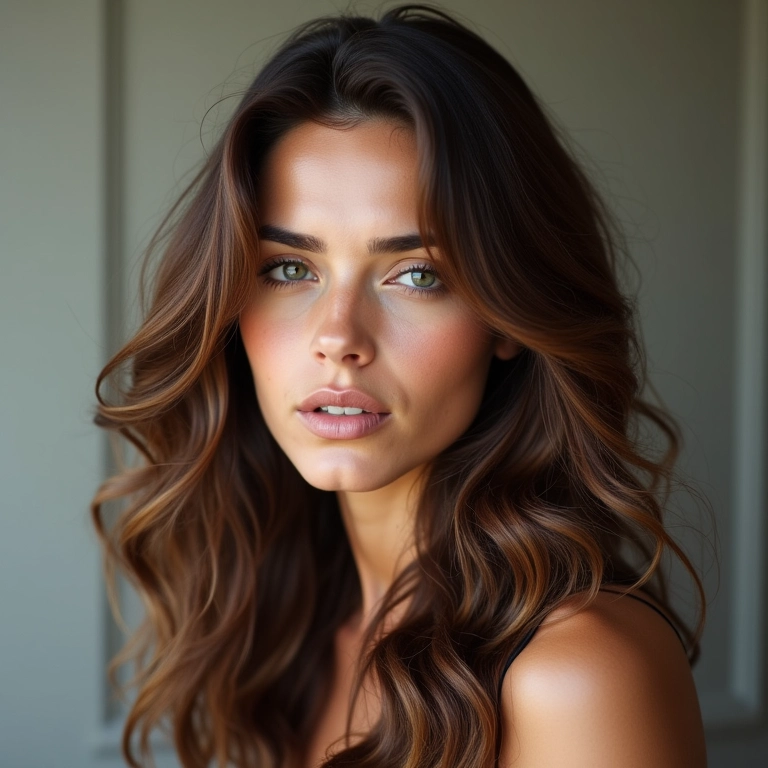 Cabelo solto com volume em mulher com cabelo castanho ondulado.