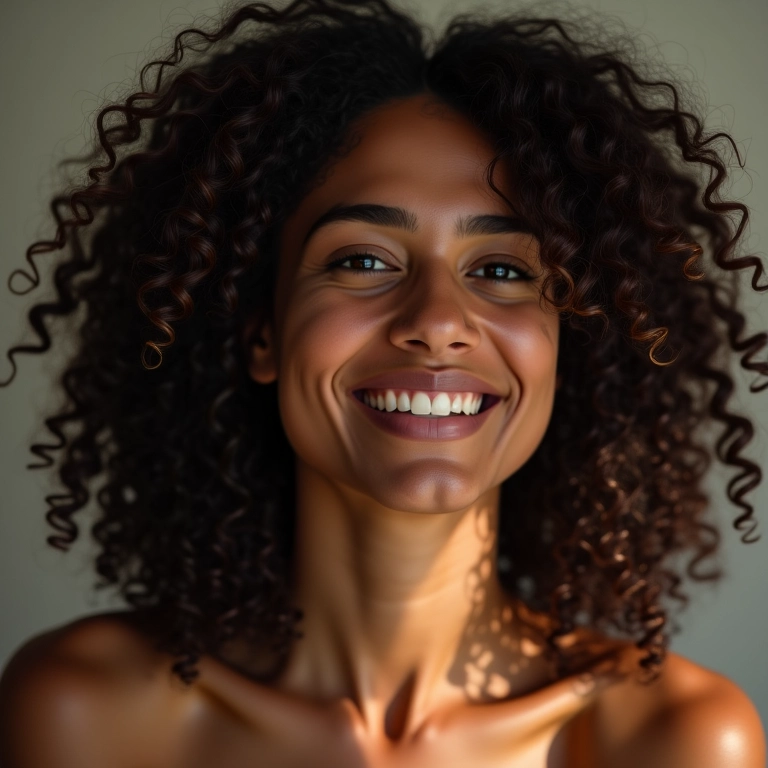 Cabelos cacheados com camadas, definidos e leves.