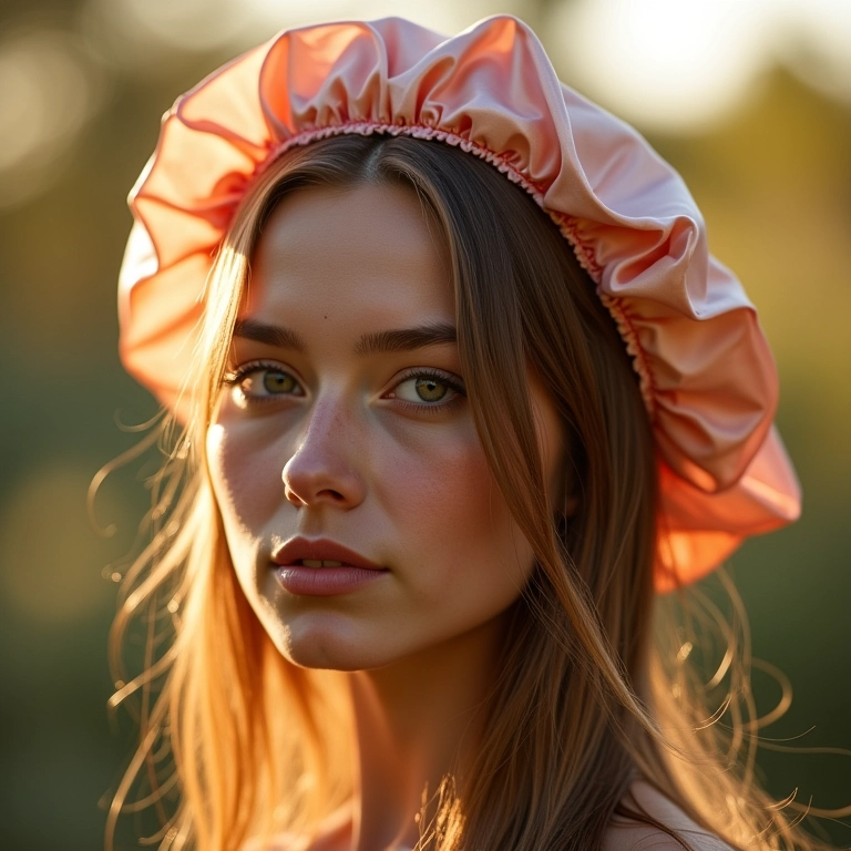 Cabelos hidratados e brilhantes protegidos pela touca de cetim.