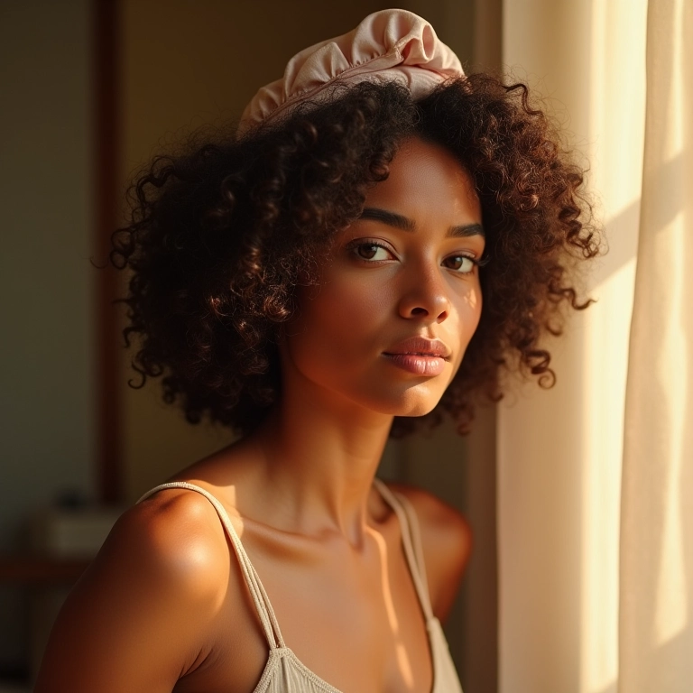 Cachos definidos e duradouros com a touca de cetim.