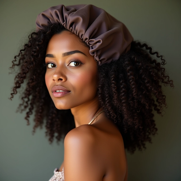 Cachos definidos por mais tempo com a touca de cetim.