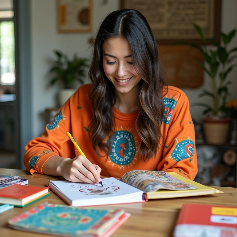 Caderno customizado com tecido colorido em estilo brasileiro.