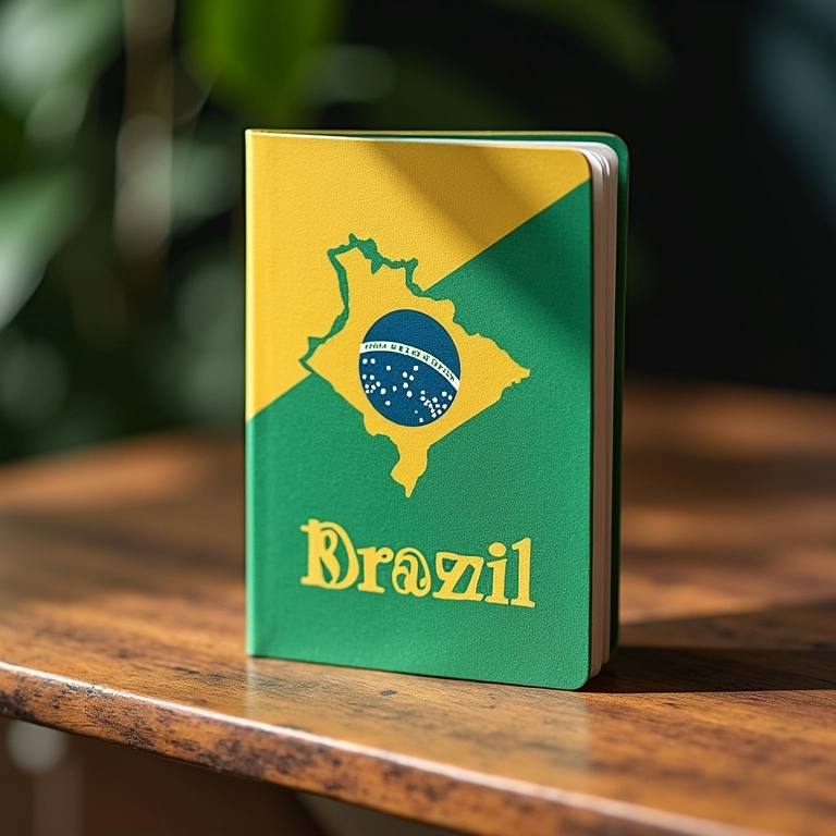 Caderno de anotações personalizado com tema brasileiro para jornalistas.