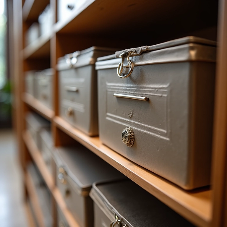 Caixas herméticas protegendo itens de poeira e umidade em armário.