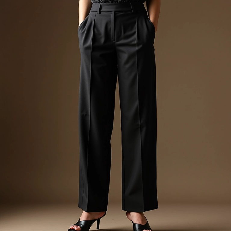 Calça de alfaiataria reta preta e bege, peças atemporais.