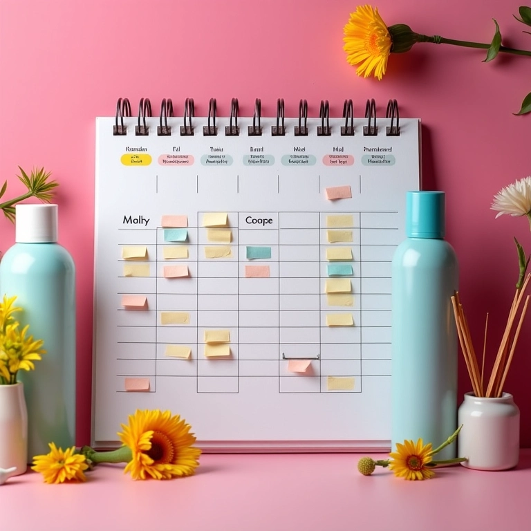 Calendário com marcações de tratamento capilar para cabelos 3C.