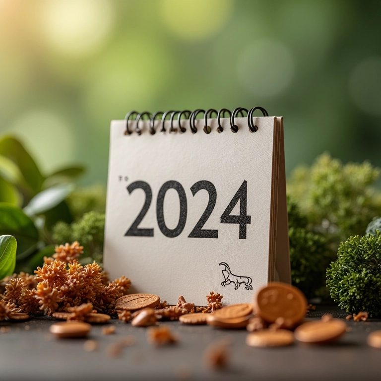 Calendário de 2024 com símbolos de Touro, representando as expectativas para o signo.