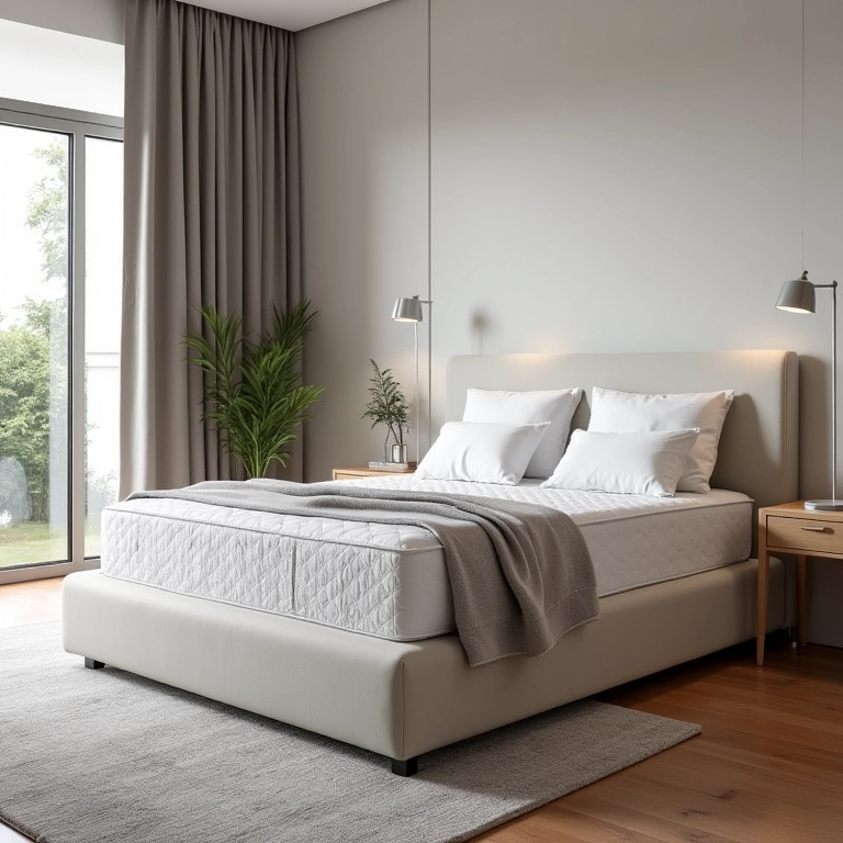 Cama box moderna com armazenamento integrado em quarto minimalista.