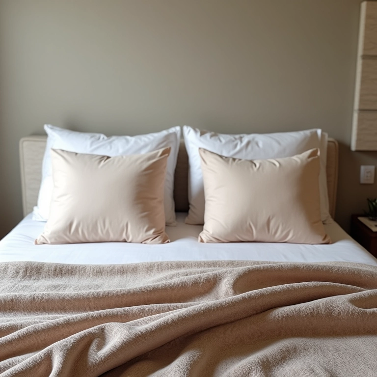 Cama king-size confortável com travesseiros macios e manta aconchegante em quarto de casal.