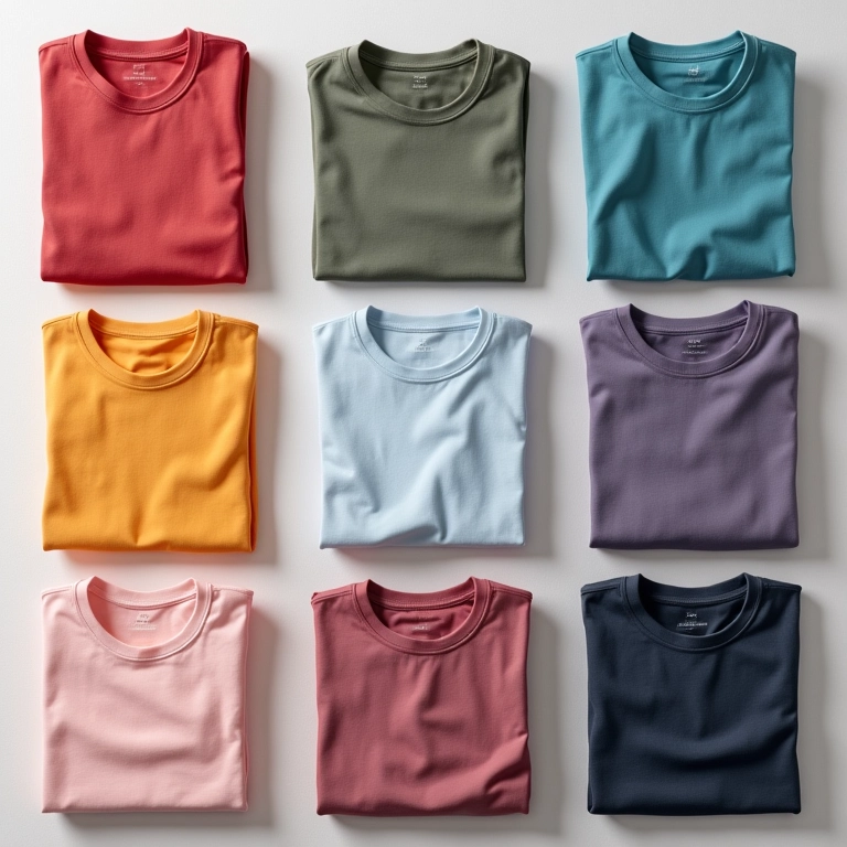 Camisetas básicas da Hering em diversas cores, dobradas e organizadas.