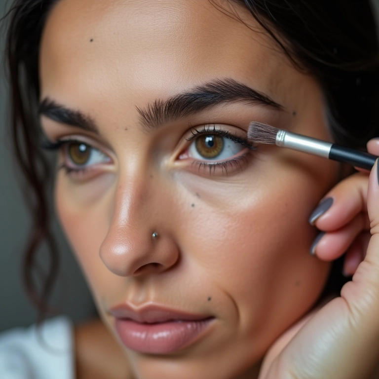 Camuflagem de micropigmentação na sobrancelha com maquiagem.